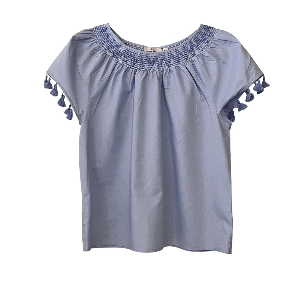 Vineyard Vines Women's Baby Blue Tasseled Sleeve Blouse Top‎ Size XS